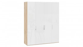 Шкаф для одежды с 4 глухими дверями «Эмбер» Яблоня Беллуно/Белый глянец в Новосибирске - katalogmebeli.com | фото 1