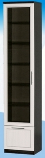 Шкаф высокий с ящиком и стеклодверью ДЛЯ ГОСТИНОЙ ШВЯС-450 Венге/Дуб выбеленный в Новосибирске - katalogmebeli.com | фото