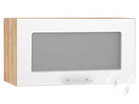 Шкаф со стеклом Валерия-М ШВГС-600 (Белый глянец/Дуб Крафт Золотой/верхний/горизонтальный) в Новосибирске - katalogmebeli.com | фото