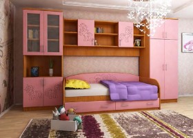 Детская Веселый пони Комплект мебели (Вишня оксфорд/Розовый) в Новосибирске - katalogmebeli.com | фото